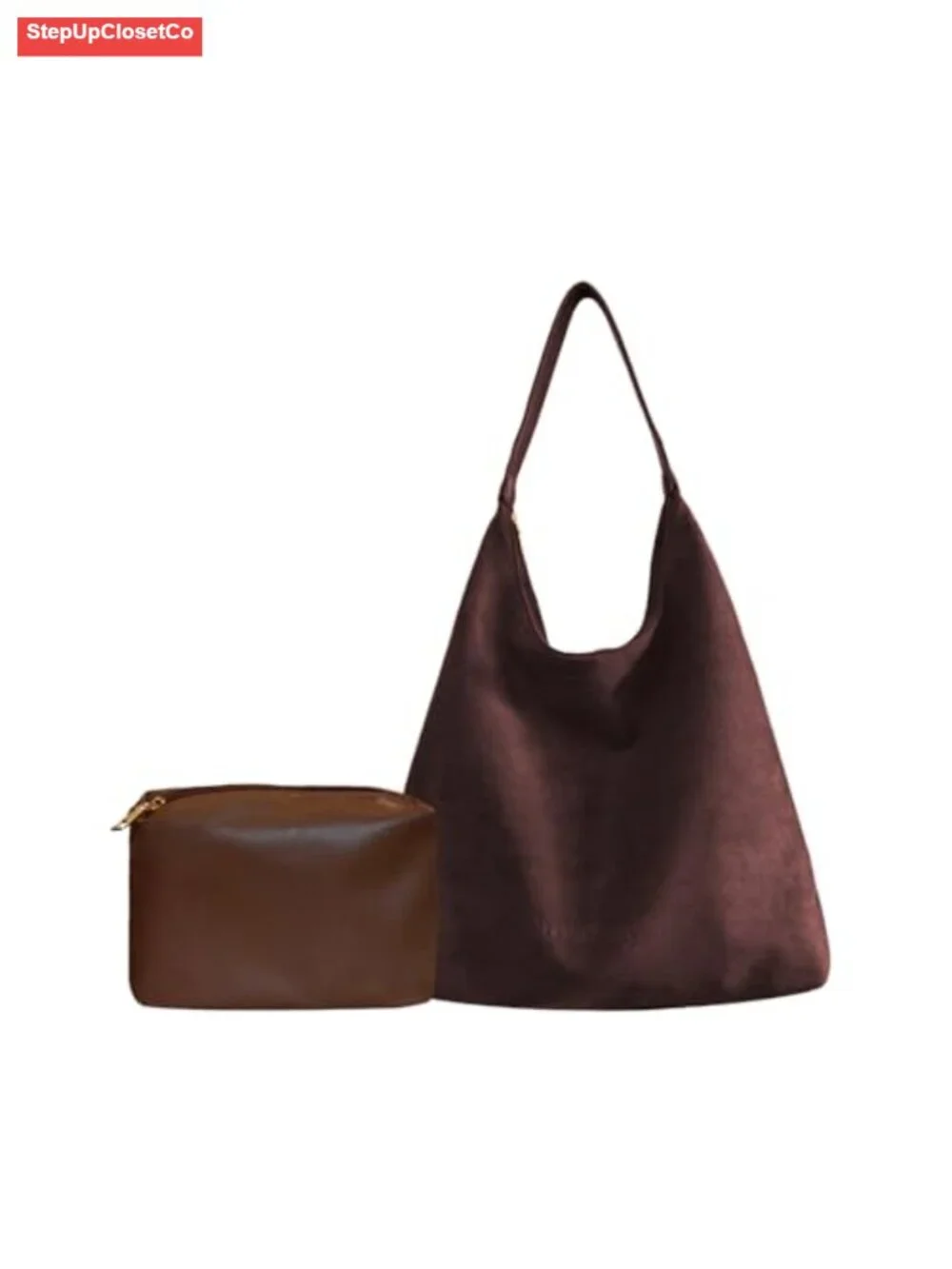 Faux Suede Large Hobo Tote Purse with Zipper